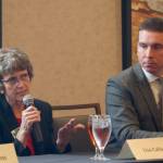 Lisa Callan and Paul Graves answer questions on education funding. Evan Pappas/Staff Photo