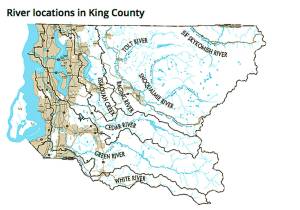 Map shows the major river locations in King County. Photo courtesy of King County