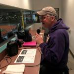 Bill Foote (pictured) announces substitutions during the Issaquah Eagles girls soccer teams first round state playoff game against the Kentridge Chargers on Nov. 7 in the press box at Gary Moore Stadium in Issaquah. Shaun Scott/staff photo