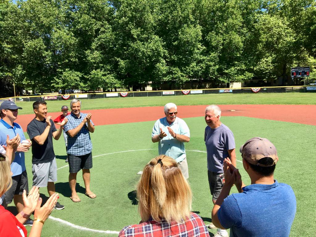 Longtime Issaquah Little League volunteer Terry Dodd, right, earned the Little League International Volunteer of the Year on June 13. Dodd will fly to Williamsport, Pennsylvania for the Little League World Series this August. Photo courtesy of Jay Clark