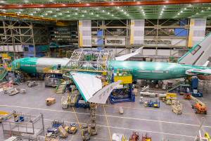 First BOEING 777X flight test airplane comes together