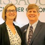 Issaquah Mayor Mary Lou Pauly and ISD superintendent Ron Thiele present the current status of the city and the school district at chamber luncheon. Evan Pappas/staff photo.
