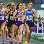 Issaquah Eagles sophomore Julia David-Smith (pictured furthest on the right) clocked a time of 5:04. 16 in the one-mile run at the University of Washington indoor track meet on Jan. 12 in Seattle. David-Smith earned first place in the Section 4 heat of the race. David-Smith finished ahead of collegiate athletes from the University of Portland, Gonzaga University, Seattle Pacific University, Western Oregon University, Simon Fraser University and Trinity Western in the race. Photo courtesy of Don Borin/Stop Action Photography