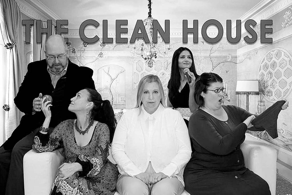 The Clean House cast. From left: Terry Boyd, Carolynne Wilcox, Cindy Giese French, Devika Bhagwat, and Amy Gentry. Hey Mahea! Photography.