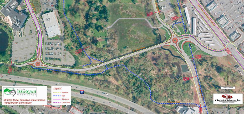 A project map for the SE 62nd Street Expansion shows the connections made from Eastlake Sammamish Parkway to Lake Drive. Evan Pappas/Staff Photo