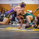 Issaquah Eagles wrestler Kamil Solowiej, left, pinned Skylines Jacon Inton in the second round of the 4A KingCo 152-pound championship match on Feb. 2 at North Creek High School. Photo courtesy of Don Borin/Stop Action Photography