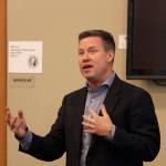 Senator Mark Mullet answers an audience questions on the clean energy bill passed in the Senate. Evan Pappas/Staff Photo