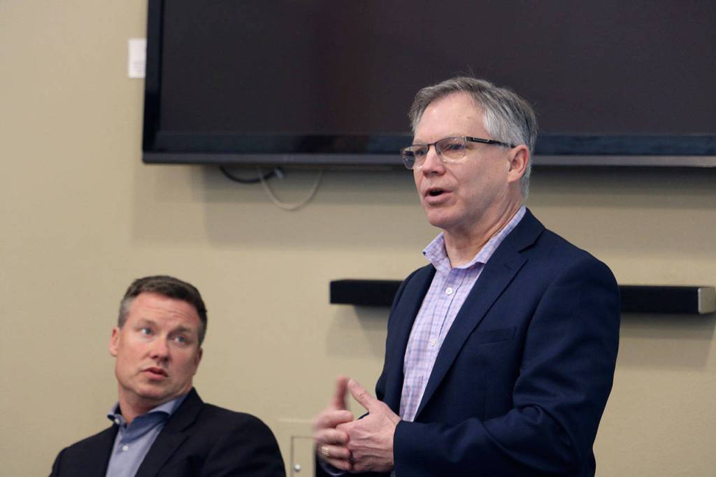 Representative Bill Ramos explains the protections put in place for Orca Whales and efforts to protect salmon. Evan Pappas/Staff Photo