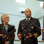 U.S. Surgeon General Jerome Adams speaking following his tour at Odessa Brown Childrens Clinic in Seattle on Feb. 7. Ashley Hiruko/staff photo.