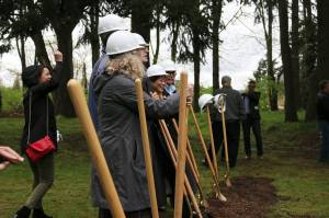 Kailan Manandic/staff photo                                Officials break ground outside Salt House Church for the Eastsides first permanent women and family shelter. Workers hope to complete construction in 2020.