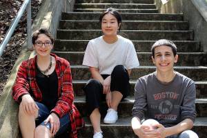 Madison Miller / staff photo                                Gibson Ek High School seniors Dana DeWhitt, Jaime Cao and Josh Feinsilber are three of the 18 inaugural graduating class.