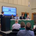 Candidates for council Pos. 2 and 3 answered curated questions from the public at a forum on July 18. Madeline Coats/staff photo