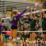 Issaquah senior Sidney Cottrell (4) hits the ball over the net during the Eagles 3-0 victory over Skyline on Oct. 7. Photo courtesy of Don Borin/Stop Action Photography