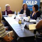 Aaron Kunkler/staff photo                                U.S. Sen. Patty Murray and Rep. Kim Schrier held a roundtable at the Issaquah Food and Clothing Bank on Oct. 3 to talk about the Trump administrations plan to further change SNAP food benefits rules and reduce the number of people using them.