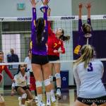 Issaquah junior Sadie Bacon (left) and Olivia Morgan (right) jump up for a block during a 3-0 victory over the Newport Knights (8-7) on Oct. 23. Photo courtesy of Don Borin/Stop Action Photography