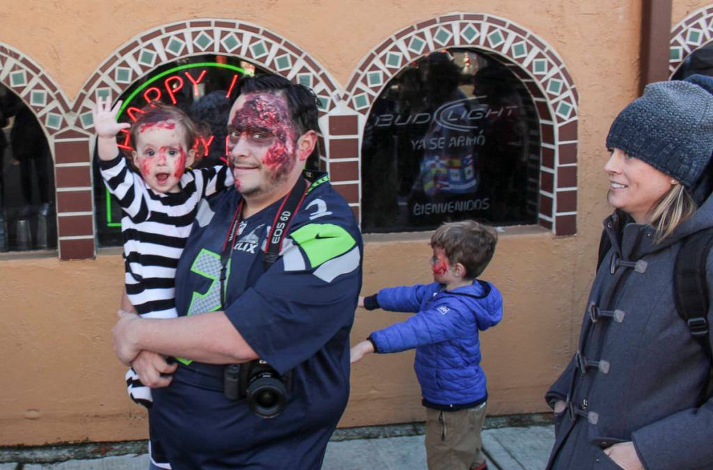 Natalie DeFord/Staff photo                                Hundreds participate in Oct. 26 10th annual Issaquah Zombie Walk and flash mob Thriller dance at City Hall.