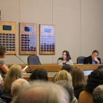 Issaquah school board member, Anne Moore, addresses city council about the districts needs for a new comprehensive high school on the Providence Heights property to alleviate overcrowding at the Nov. 12 council study session. Madison Miller / staff photo