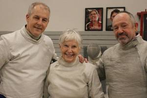 Madison Miller / staff photo                                Washington Fencing Academy (WFC) Veteran Fencing World Championship athletes: Mark Lundborg, Ellen OLeary and Jeff Gueble.