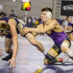 Issaquah Eagles 160-pound wrestler Cal Saper, right, captured three victories during the Mat Classic Class 4A state wrestling tournament on Feb. 15-16 at the Tacoma Dome. Photo courtesy of Don Borin/Stop Action Photography