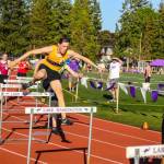 Issaquah Eagles sophomore hurdler Matt Wilkinson finished in first place in the 300 hurdles at the 4A KingCo track championships with a time of 39.85. Photo courtesy of Don Borin/Stop Action Photography