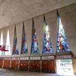 A lift used by workers to remove glass segments from the windows inside the Providence Heights College chapel. Photo courtesy of Sisters of Providence, Mother Joseph Province