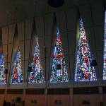 Inside the Providence Heights Chapel, the seven windows depicting the Seven Sorrows of Mary. Courtesy of Sisters of Providence, Mother Joseph Province.