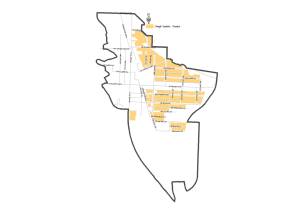A map showing the areas zoned as single family-duplex in the Olde Town Neighborhood. Courtesy of the City of Issaquah.