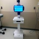 A robot helps treat the Snohomish County man in his 30s with coronavirus who since Monday has been in an isolated room at Providence Regional Medical Center Everett. Not shown is the robots stethoscope and microphone so the patient can talk with the doctor, who is not in the room. (Providence Regional Medical Center)