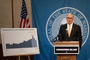 Gov. Jay Inslee during a press conference April 2, 2020. (Photo courtesy of Gov. Inslees Facebook page)