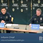 From left, Det. Zhong Zhu and Police Chief Steve Mylett with the Bellevue Police Department answered community questions during a virtual town hall that addressed the racism against Asians and Asian Americans that has occurred since the outbreak of COVID-19 began. Screenshot of live stream