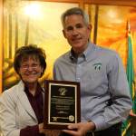 Courtesy photo
Kathy Lambert receives a key to the city from Snoqualmie Mayor Matt Larson on Dec. 13.