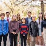Class of 2022 valedictorians and salutatorians. (L-R): Kade Kaufmann, Spencer Mamula-Simons, Christopher Hamdan, Sophia Friedl, Ellie Sampson, Lexi Phan, Christopher Tebben, Sydney Terry, Lauren Barry, Sydney Kuerner, and Sharon Huang. Courtesy of Eastside Catholic School.