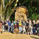 Bruun Idun with volunteers, Thomas Dambo and Coyote. (Photo Courtesy of the City of Seattle)