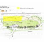 Potential off-leash dog park design. The yellow areas is where the portion of 2nd Ave. SE will be vacated. (Screenshot from agenda bill 8687)