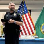 Sgt. Roger Enders and colleagues celebrate his last day on the job on May 31. (Photo courtesy of Issaquah Police Department Facebook)