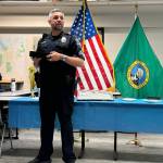 Sgt. Roger Enders and colleagues celebrate his last day on the job on May 31. (Photo courtesy of Issaquah Police Department Facebook)