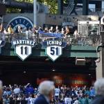 Ichiros 51 hangs next to Edgar Martinez and Ken Griffey Jr. Ben Ray / Sound Publishing