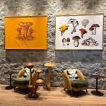 SOMM Hotel lobby with Sasquatch and mushroom-themed furnishings. Photo by Mindy Stern