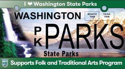 The Washington State Park specialty license plate helps fund state park programming. Image courtesy of Washington State Parks.